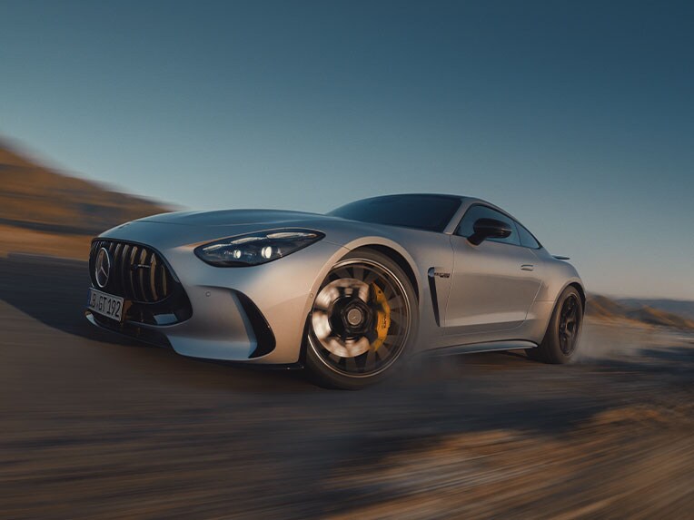 Front side angle view of the Mercedes-AMG GT Coupé.