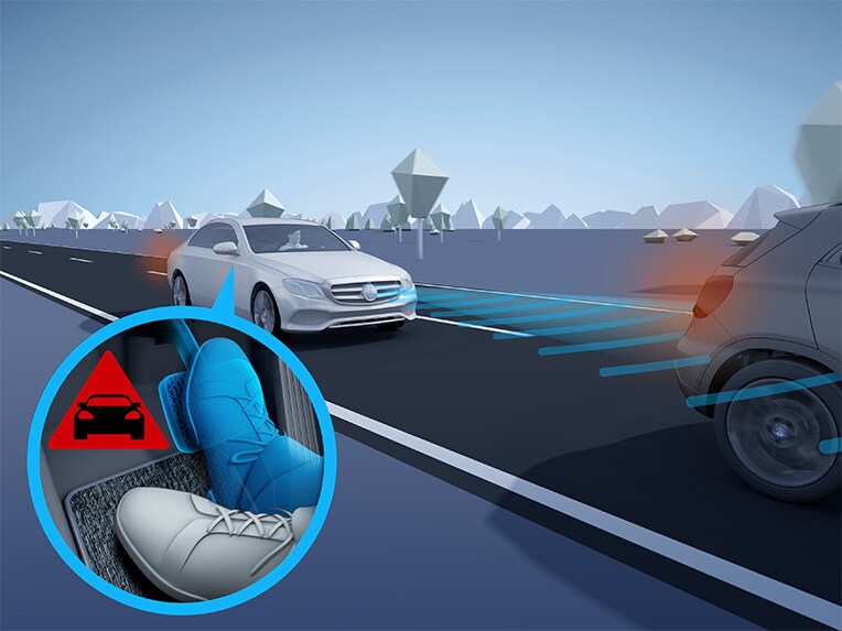 The Active Brake Assist of the Mercedes-Benz E-Class Coupé.
