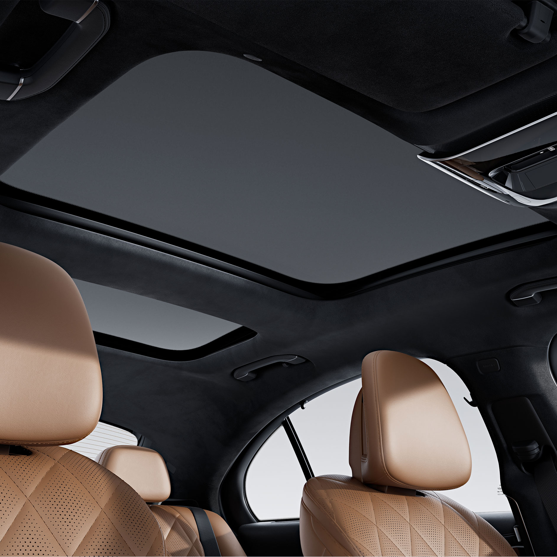 แผงบุหลังคาด้านใน MANUFAKTUR | E-Class Sedan | Mercedes-Benz ห้องโดยสารภายในรถยนต์ Mercedes-Benz E-Class พร้อมแผงบุหลังคาด้านใน MANUFAKTUR