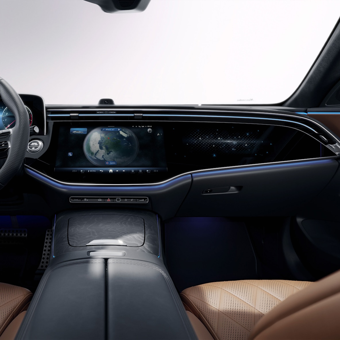 MBUX Superscreen พร้อมกล้องเซลฟี่และกล้องวิดีโอในรถยนต์ E-Class Sedan จาก Mercedes-Benz