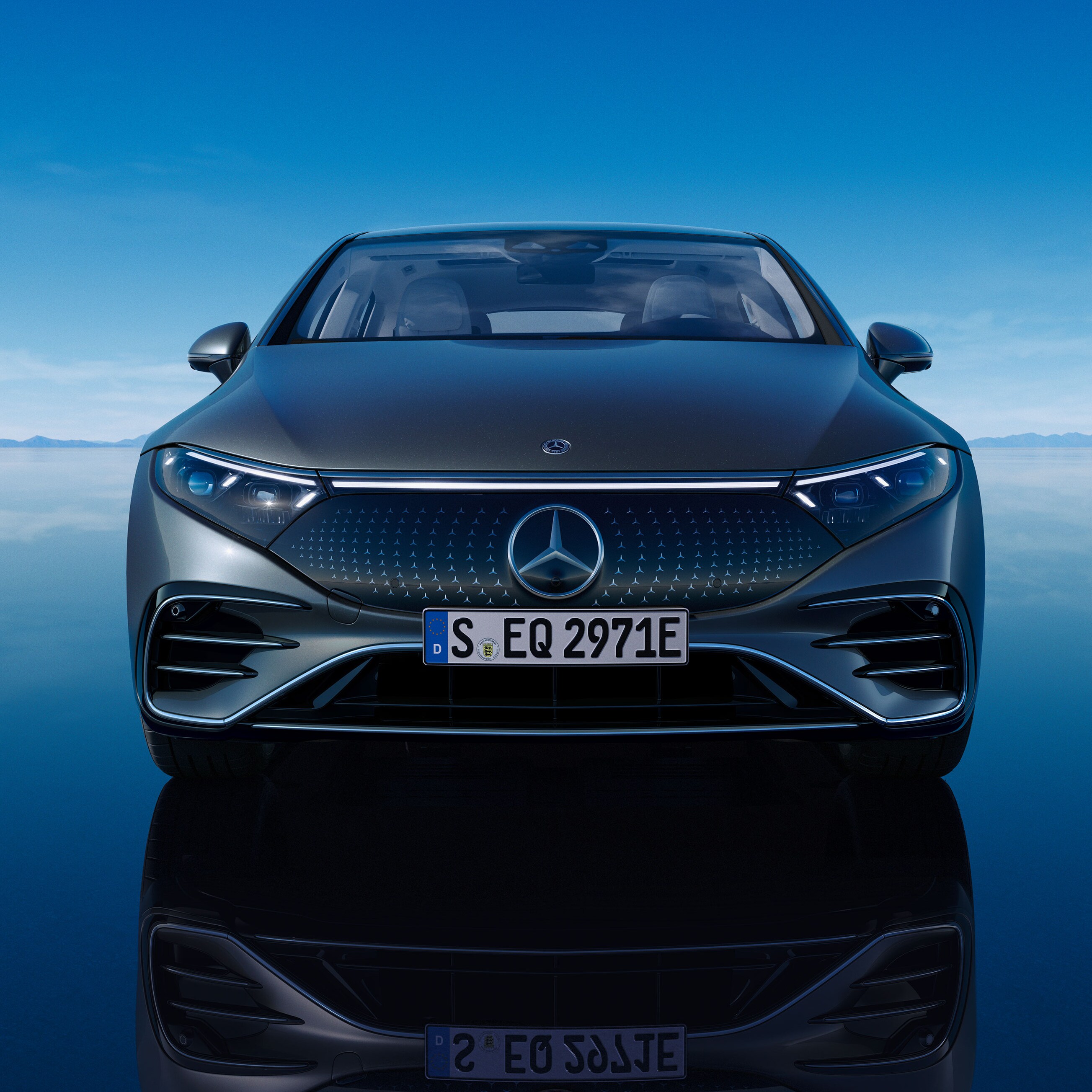 Front view of the EQS Saloon from Mercedes-Benz.