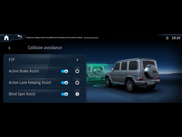 An illustration of how Active Brake Assist works in the G-Class from Mercedes-Benz.