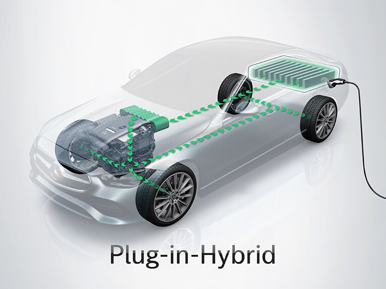 มุมมองด้านหน้าแบบหันข้างของรถยนต์ Mercedes-Benz GLA Plug-in Hybrid