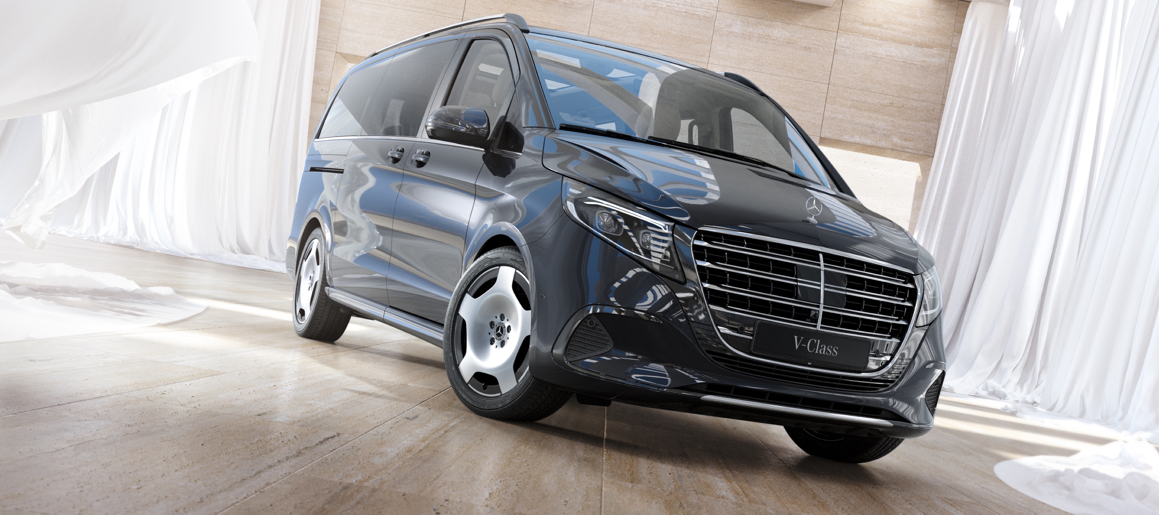 V-Class people carrier from Mercedes-Benz The Mercedes-Benz V-Class has exactly what it takes to win over families and entrepreneurs, not to mention leisure enthusiasts and shuttle-bus passengers.
