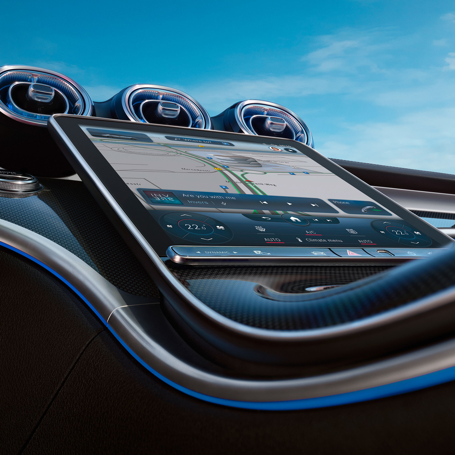Experience the advantages of Zero Layer The image shows the touch display in the new Mercedes-Benz C-Class.