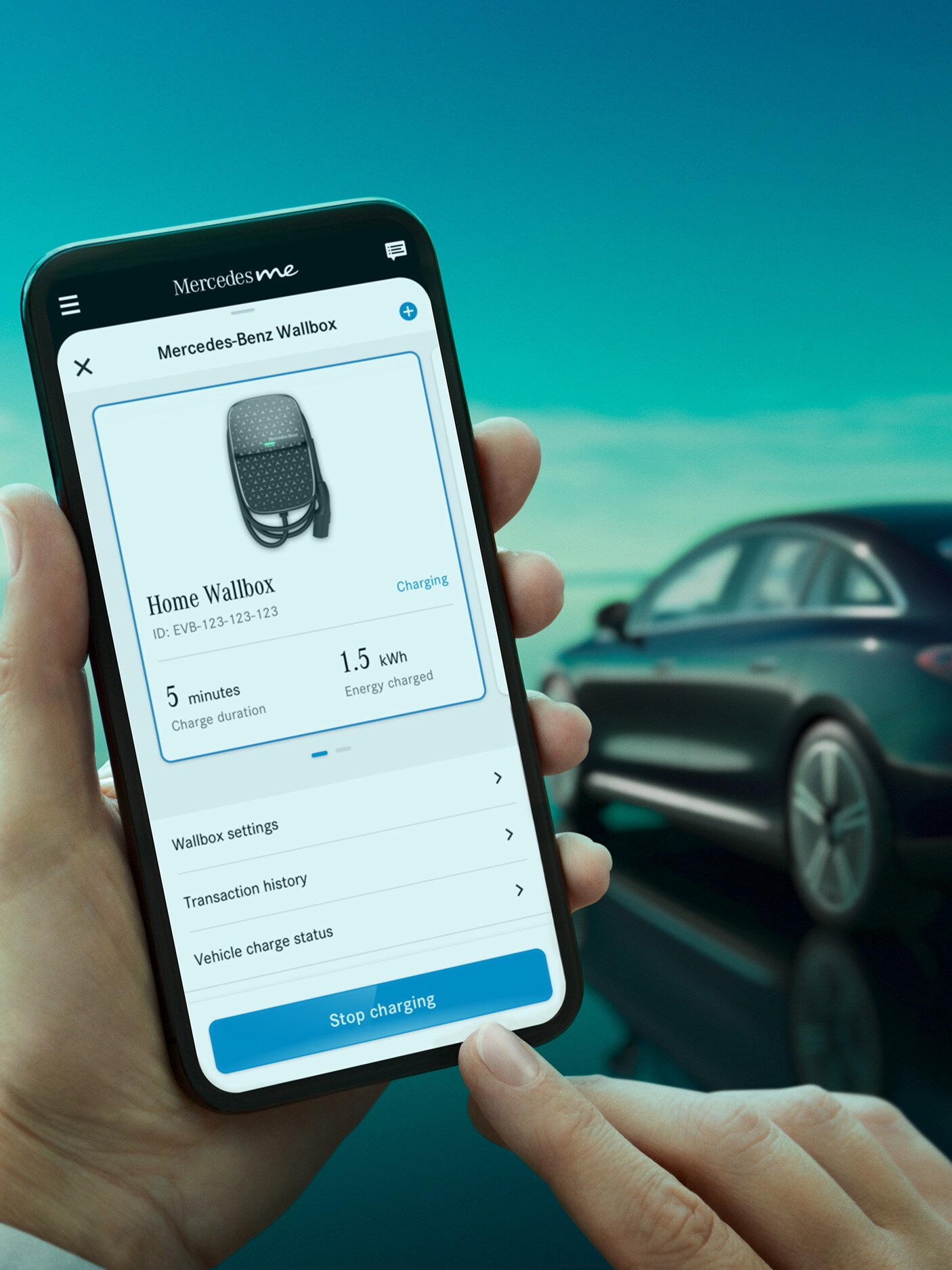 The image shows a rear view of the EQE from Mercedes-EQ.