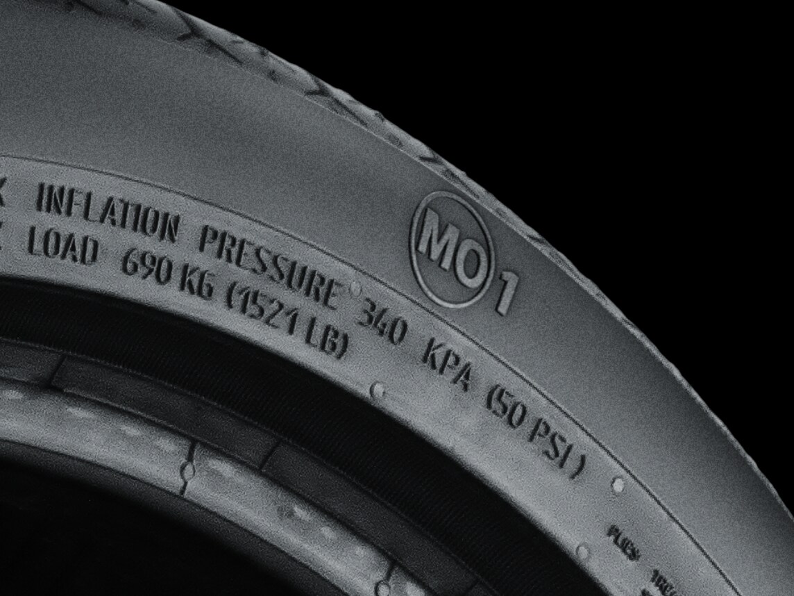 Close-up of a Mercedes-Benz MO1 Tire.