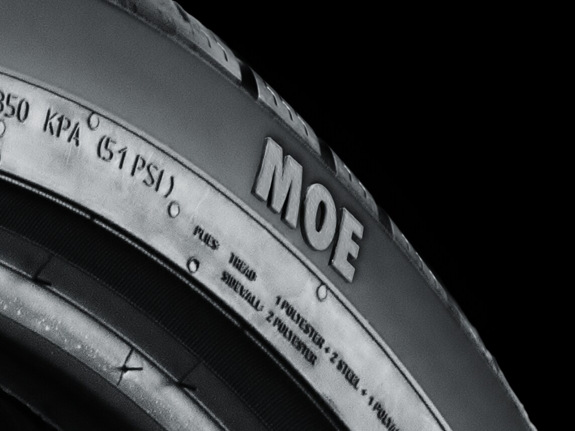 Close-up of a Mercedes-Benz MOE Tire.