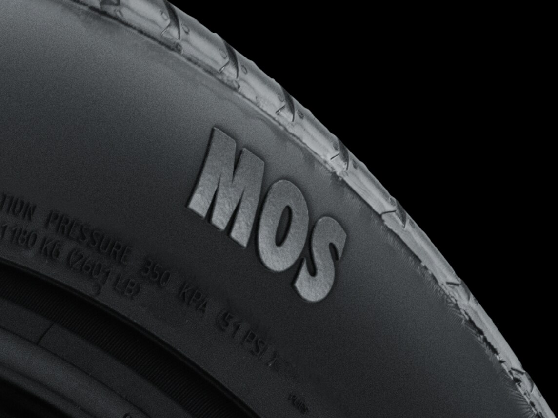 Close-up of a Mercedes-Benz MOS Tire.