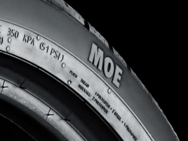 Detail of a close-up of a Mercedes MOE tyre.