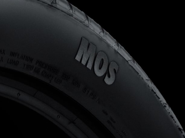 Detail of a close-up of a Mercedes MOS tyre.