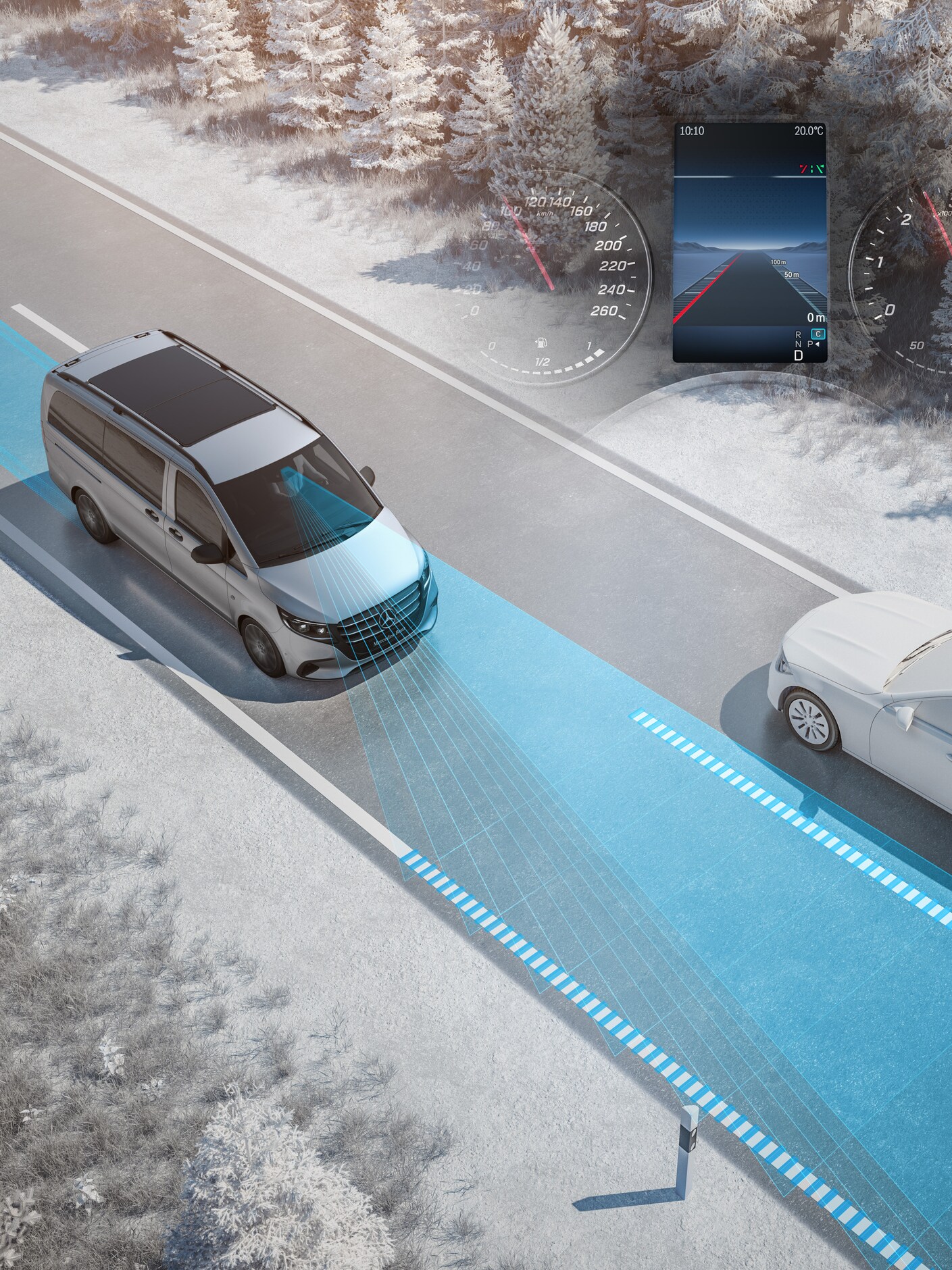 Illustration of the Active Lane Keeping Assist for Mercedes-Benz Vito models.