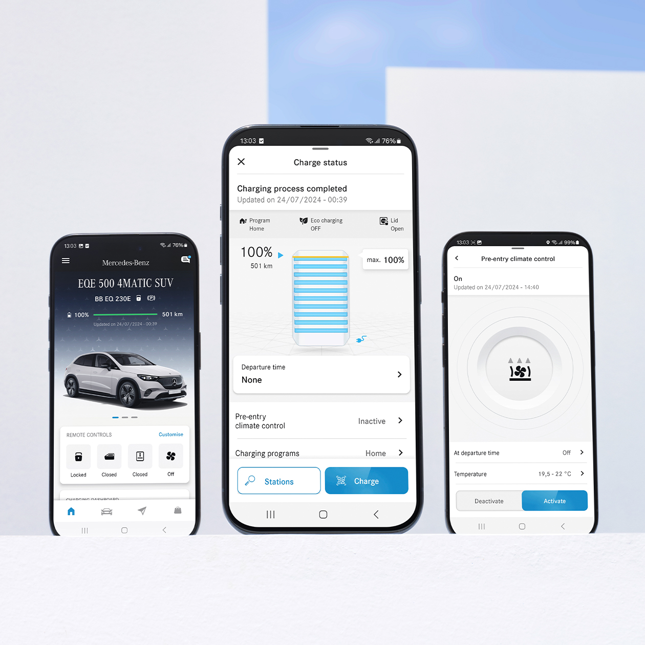 รับข้อมูลทุกอย่างเกี่ยวกับรถยนต์ Mercedes-Benz ของคุณเพียงแค่คลิก ในเมนูของแอป Mercedes me บนสมาร์ทโฟนจะแสดงฟังก์ชัน Digital Extras ที่ใช้งานได้กับหมวดหมู่ระบบนำทาง การควบคุมจากระยะไกล และระบบป้องกันรถยนต์ Urban Guard