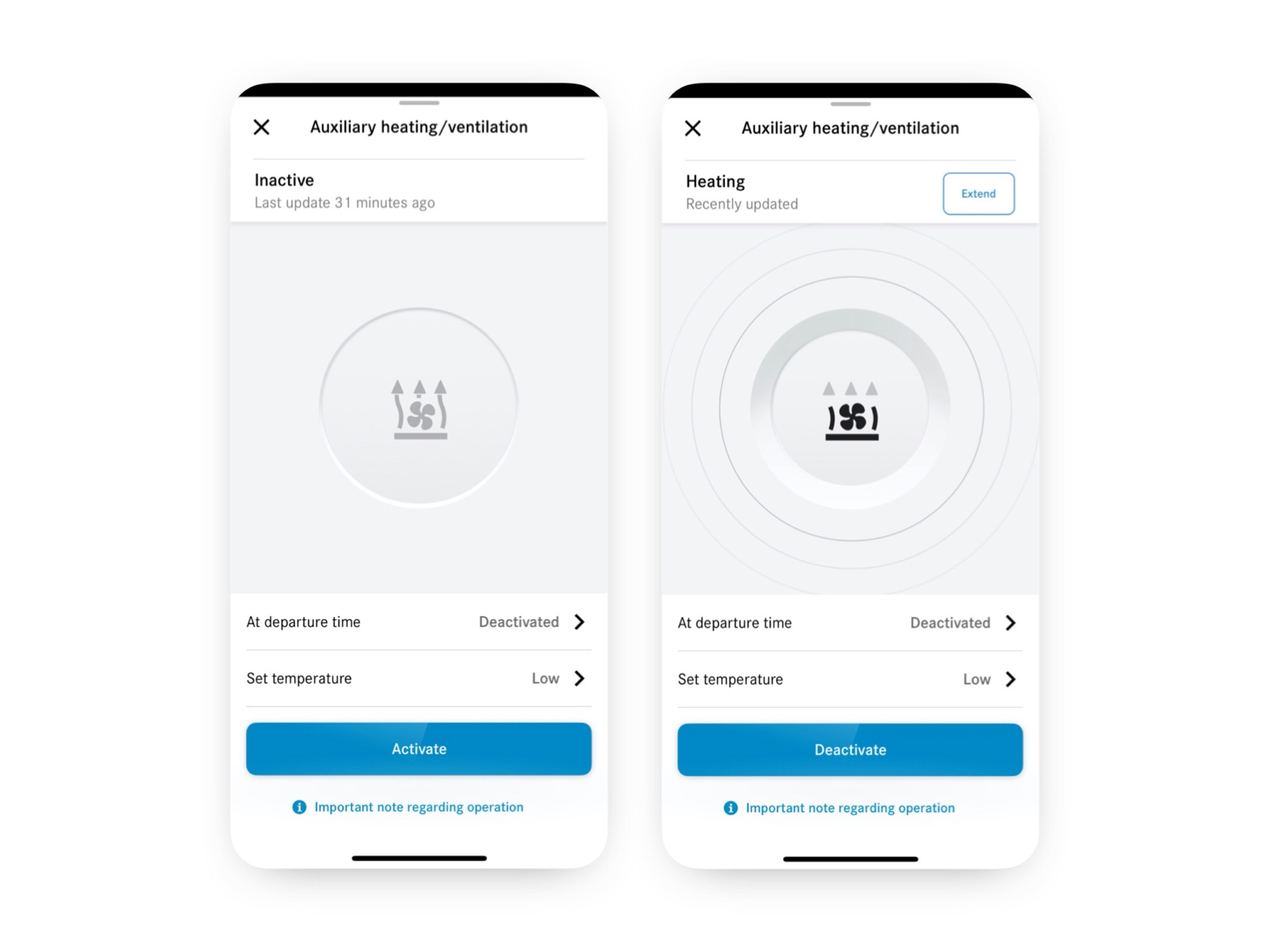 The climate control system is set using the Programming of Auxiliary Heating/Ventilation Digital Extra on a smartphone.
