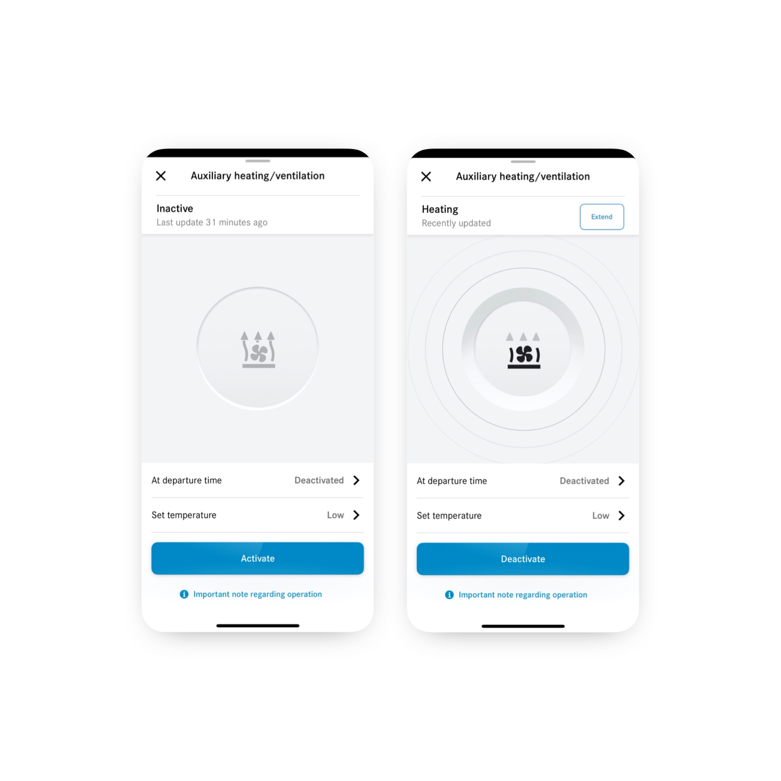 การตั้งค่าระบบระบายอากาศภายในห้องโดยสาร The climate control system is set using the Programming of Auxiliary Heating/Ventilation Digital Extra on a smartphone.