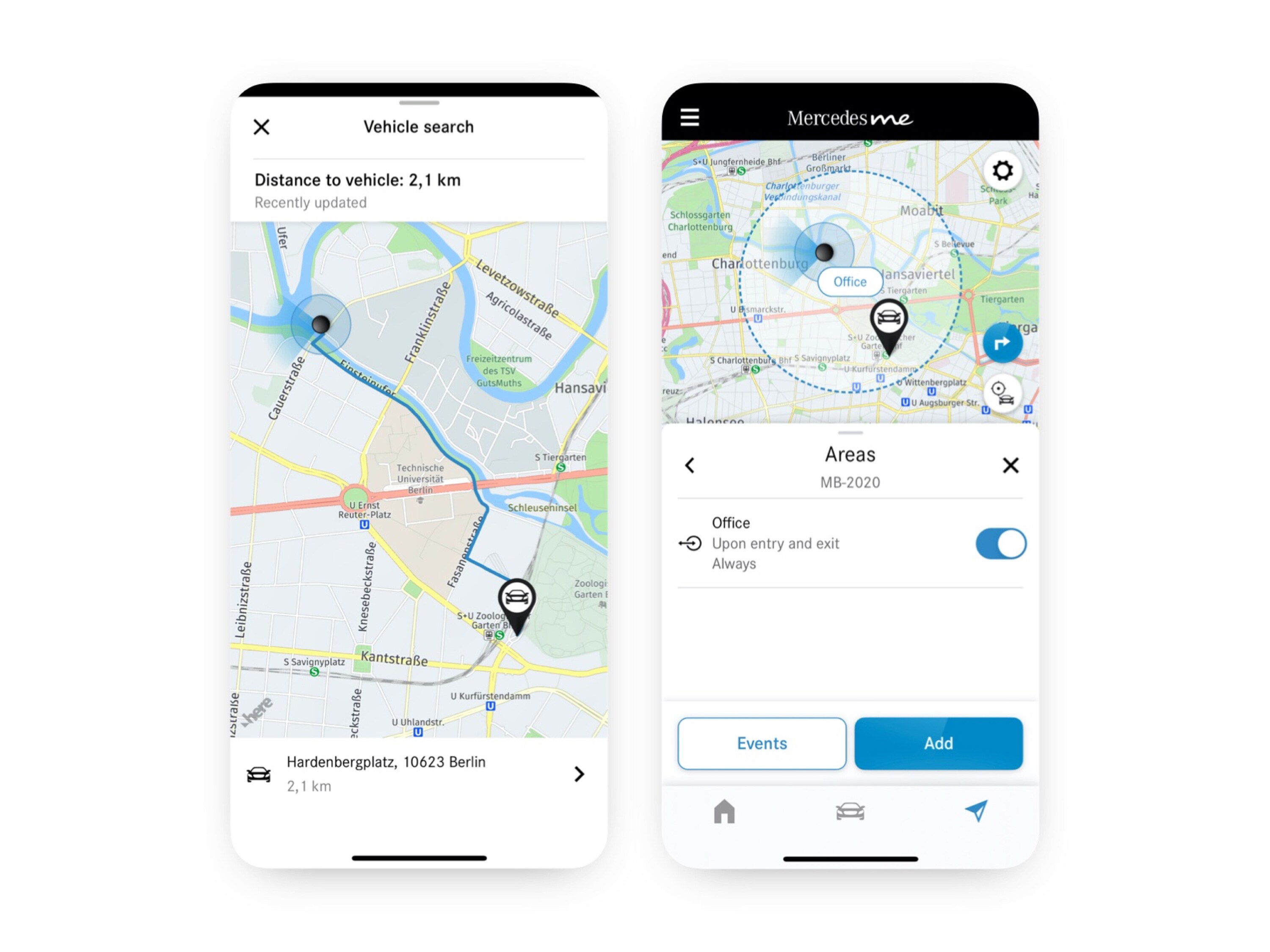 Thanks to the Geofencing Digital Extra, a smartphone shows whether the vehicle is driving inside or outside a defined area.
