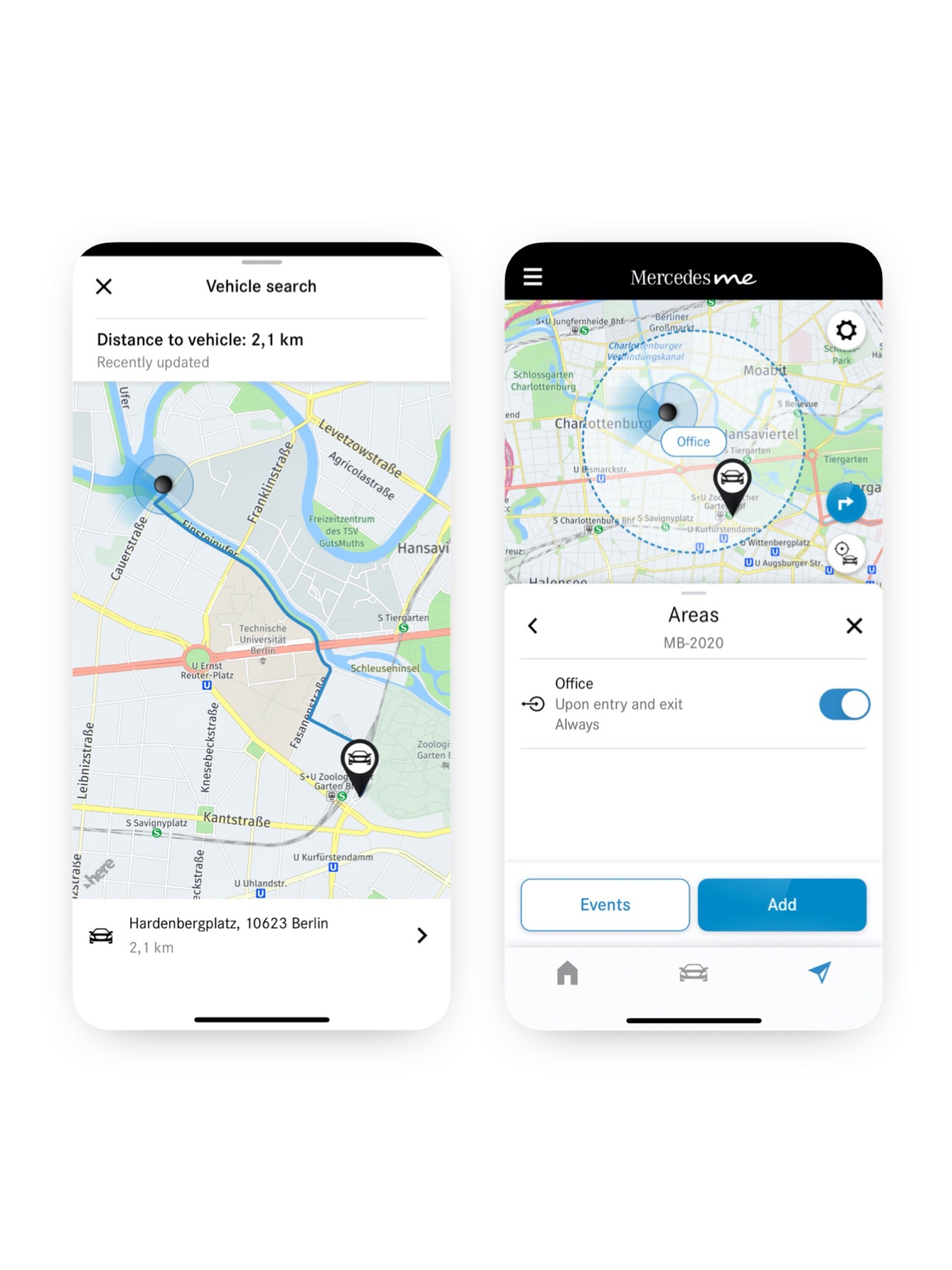 Thanks to the Geofencing Digital Extra, a smartphone shows whether the vehicle is driving inside or outside a defined area.
