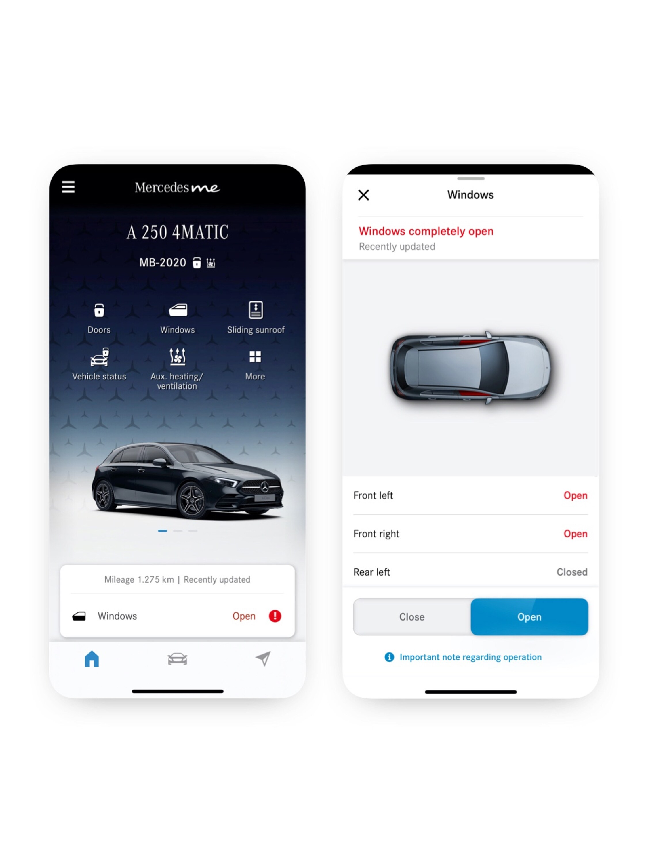 A smartphone shows the various screens that are displayed when the Remote Window Control Digital Extra determines that not all windows are closed.