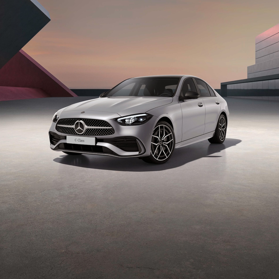 Frontal side view of a Mercedes-Benz C-Class Saloon.